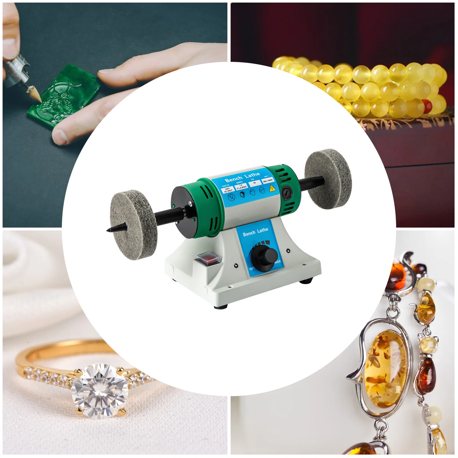 Polisher Machine Adjustable Variable Speed Multi-function Jewelry Rock Polishing Buffer Bench Lathe